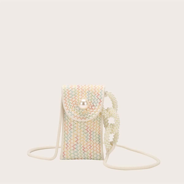 

Faux Pearl Decor Phone Bag, Beige