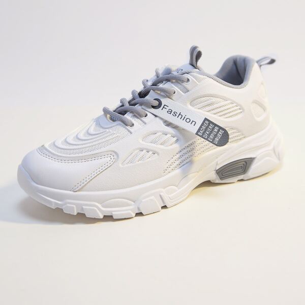 

Lace-up Front Letter Tape Decor Sneakers, White