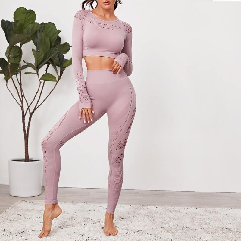 

Laser Cut Crop Sports Tee & Sports Leggings Set, Dusty pink