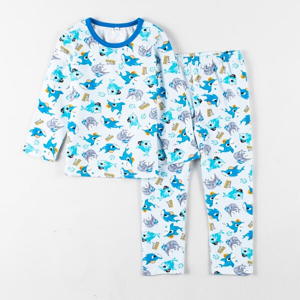 

Toddler Boys Cartoon Shark Print PJ Set, Multicolor