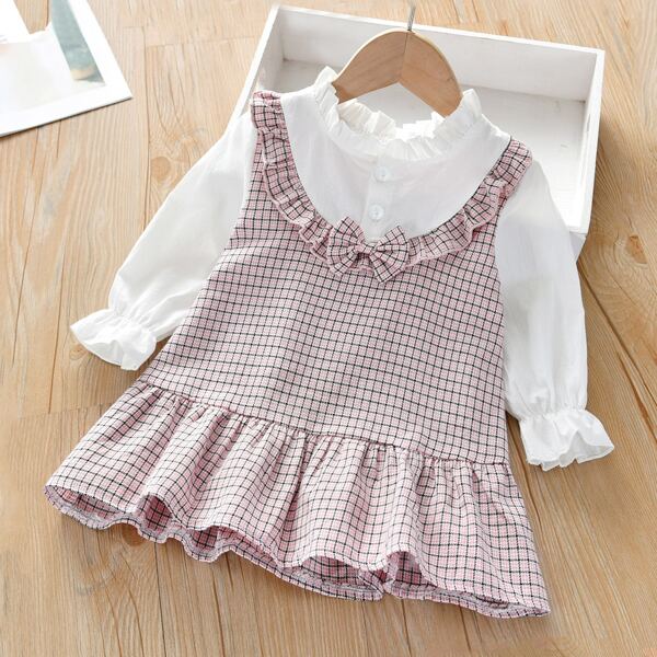 

Toddler Girls Plaid Panel Bow Front Ruffle Trim Smock Dress, Multicolor