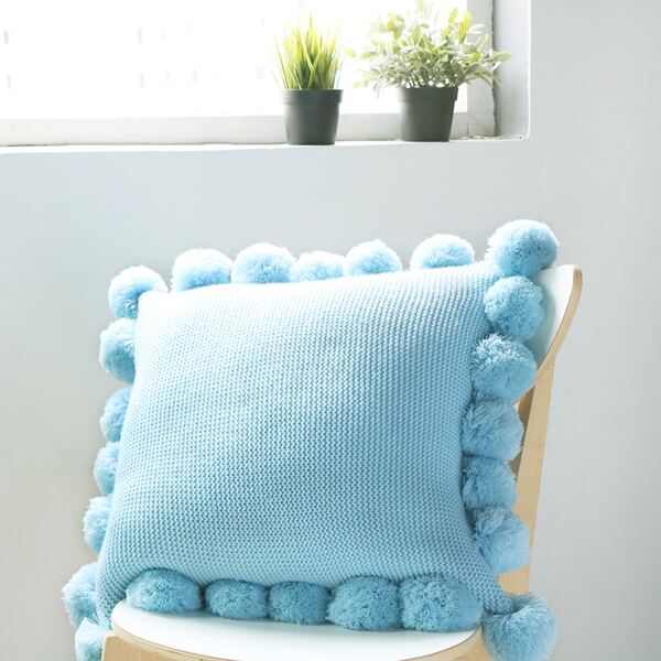 

Pom Pom Decor Cushion Cover Without Filler, Blue