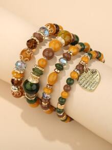 4pcs Heart Charm Crystal Beaded Bracelet Valentines - Multicolor - View 4
