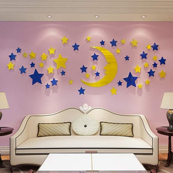 

Star & Moon Shaped Mirror Surface Wall Sticker, Multicolor