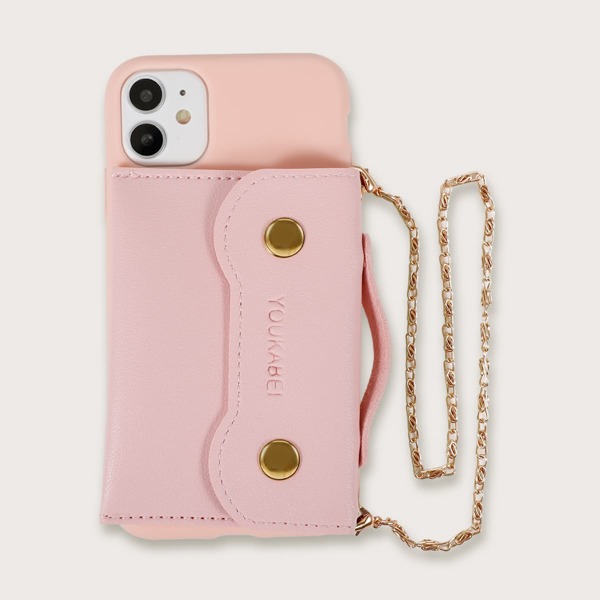 

1шт чехол-кошелек для iPhone с цепочкой, Розовые