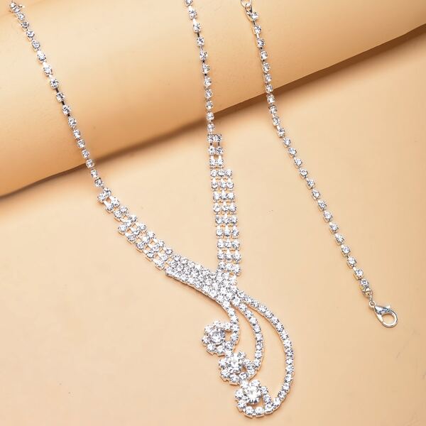 

5pcs Rhinestone Decor Jewelry Set, Silver