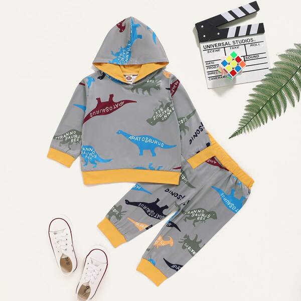 

Baby Boy Dinosaur And Letter Print Hoodie & Sweatpants, Grey