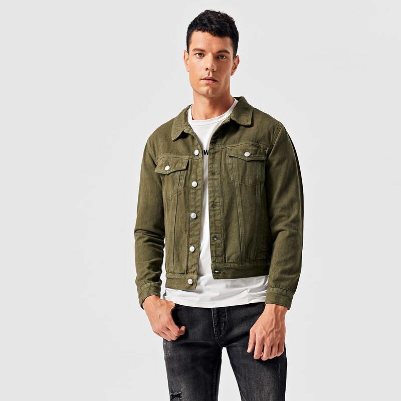 

Guys Solid Button Through Denim Trucker Jacket, Army green