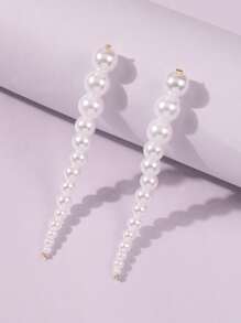 SHEIN Belle Faux Pearl Beaded Long Strip Drop Earrings