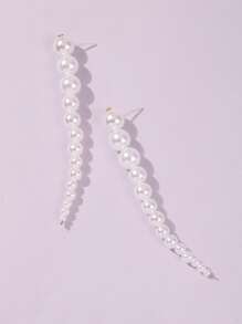 SHEIN Belle Faux Pearl Beaded Long Strip Drop Earrings