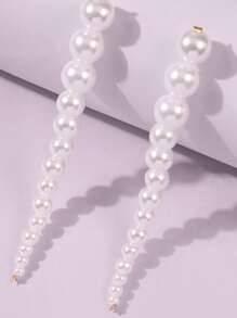 SHEIN Belle Faux Pearl Beaded Long Strip Drop Earrings