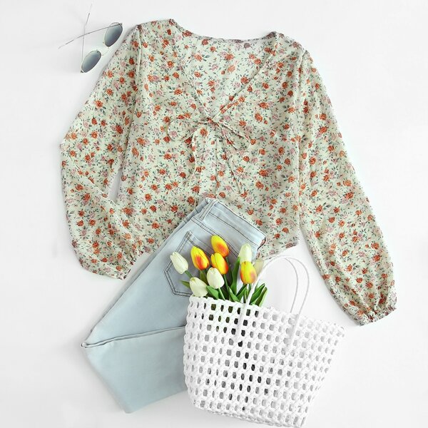 

Ditsy Floral Knot Front Top, Multicolor
