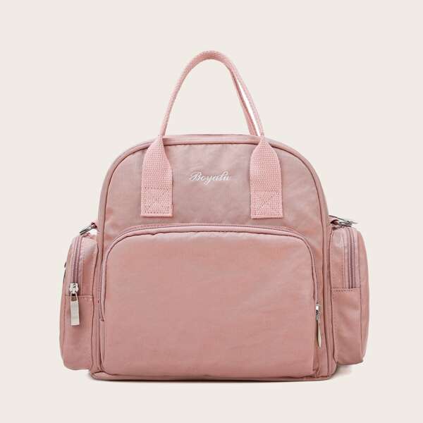 

Letter Graphic Pocket Front Backpack, Pink