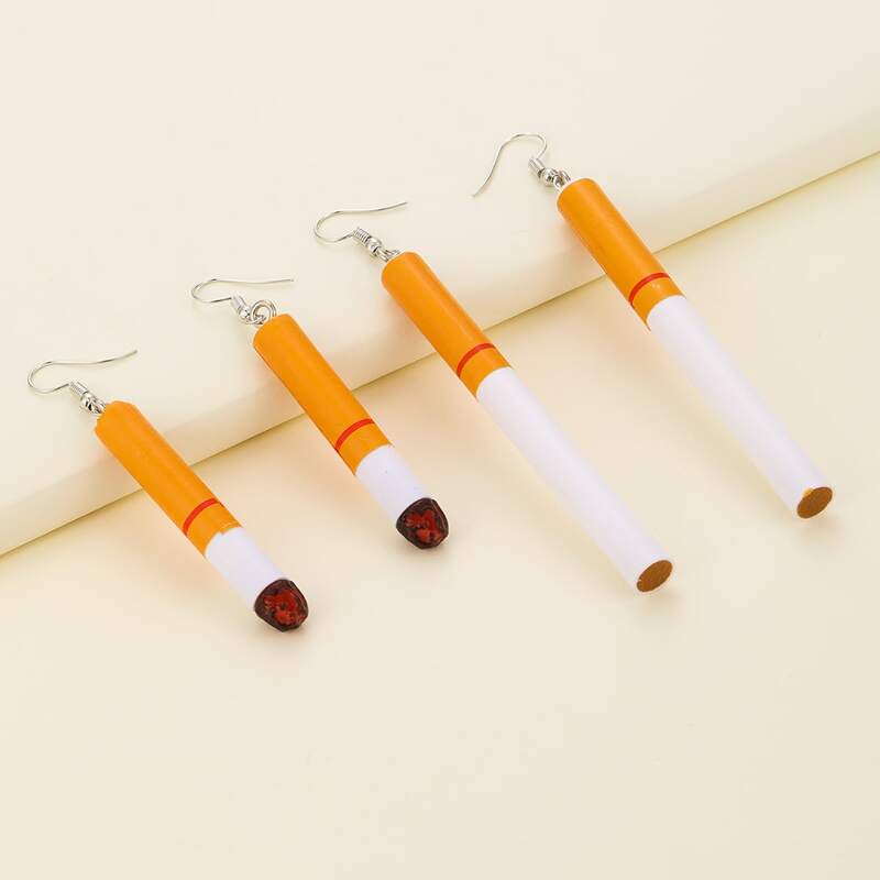 

2pairs Cigarette Drop Earrings, Yellow