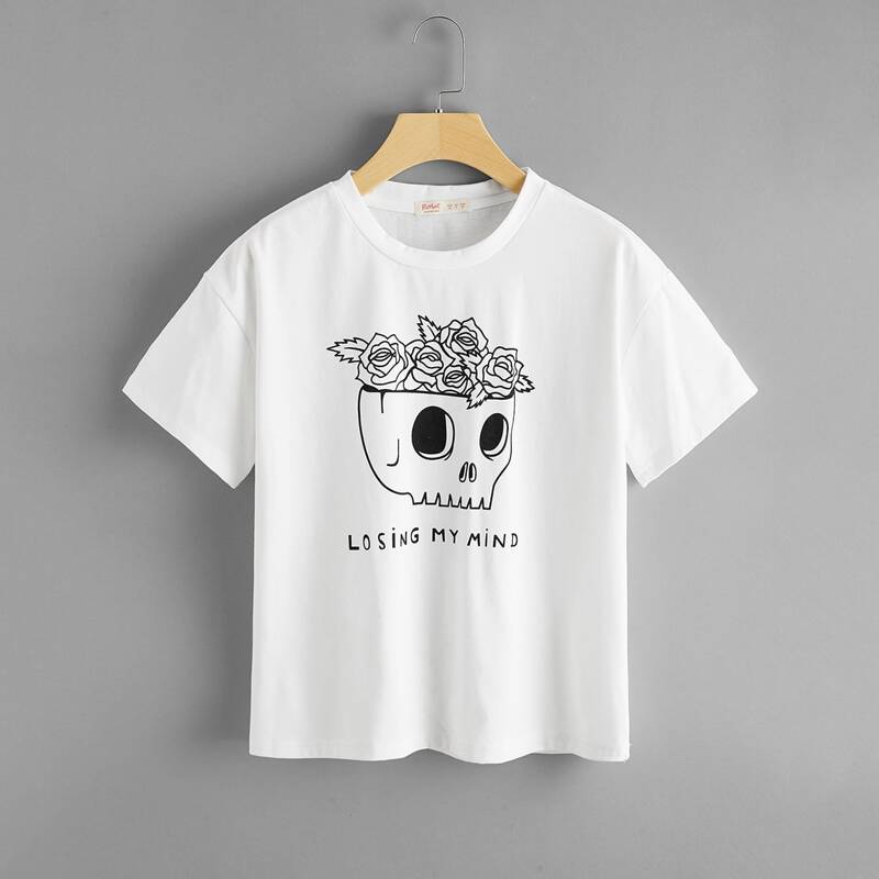 

Skull & Slogan Graphic Tee, White
