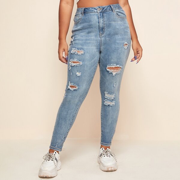 

Plus Ripped Detail Skinny Jeans, Light wash