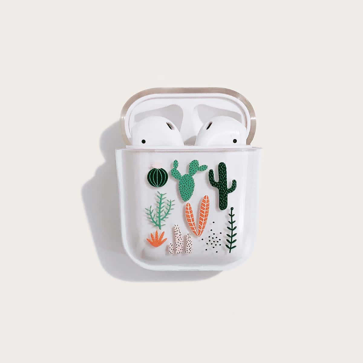 

1pc Cactus Print Clear AirPods Case, Green