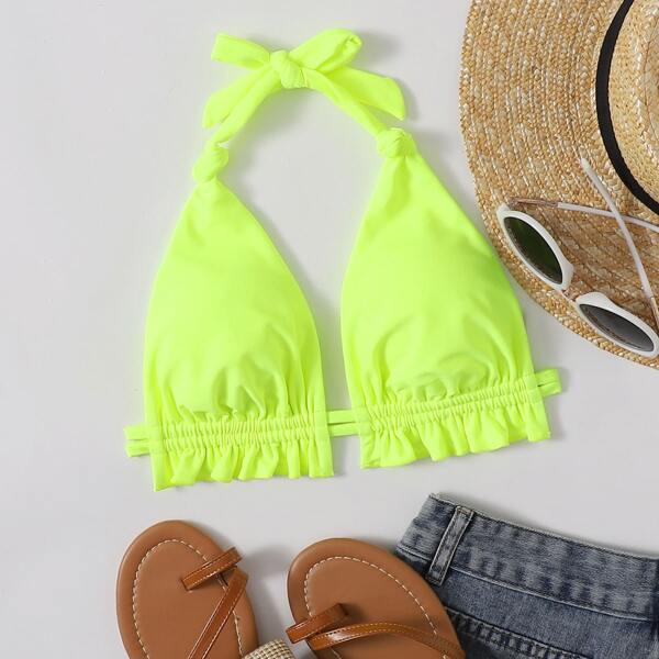 

Neon Lime Halter Triangle Bikini Top, Lime green