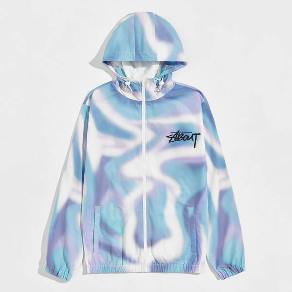

Men Letter Graphic Tie Dye Zip Up Hooded Jacket, Multicolor