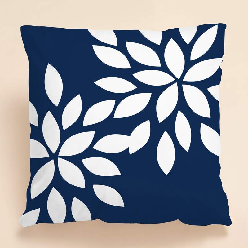 

1pc Leaf Print Cushion Cover Without Filler, Navy blue
