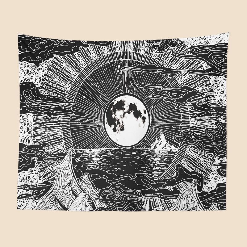 Moon Print Tapestry, Black and white