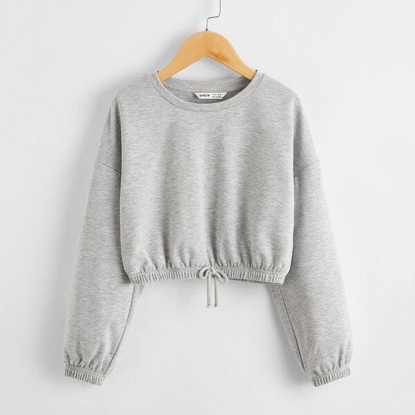 

Girls Drop Shoulder Knotted Detail Pullover, Light grey