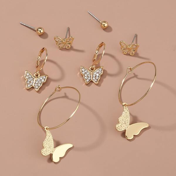 

4pairs Butterfly Decor Earrings, Gold