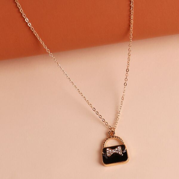 

Rhinestone Bag Charm Necklace, Black