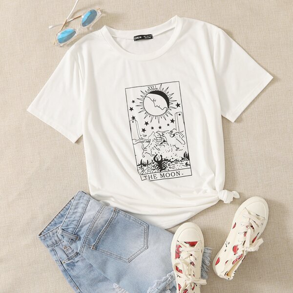 

Letter & Star Print Tee, White