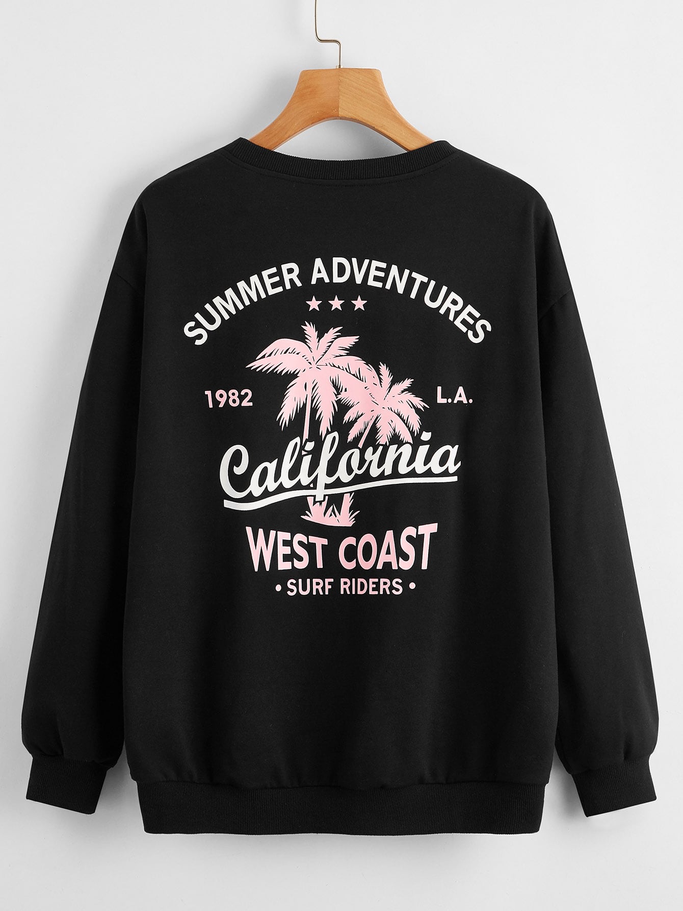Letter and Tropical Print Drop Shoulder Pullover thumbnail