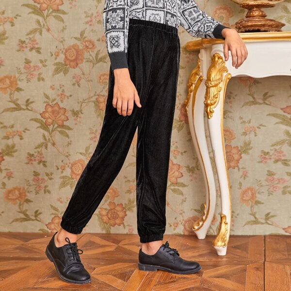 

Boys Slant Pocket Velvet Joggers, Black