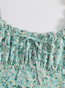 SHEIN Ditsy Floral Ruched Bust Crop Top - Mint Green - View 4
