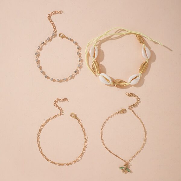 

4pcs Shell Decor Anklet, Multicolor