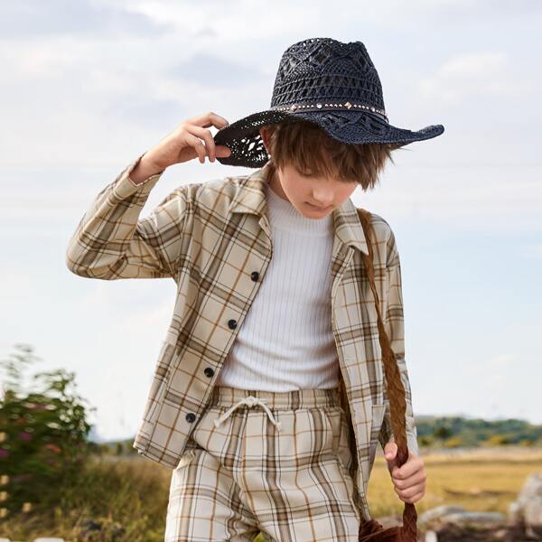 

Boys Patch Pocket Tartan Shacket, Khaki