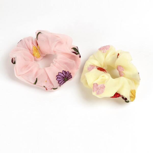 

2pcs Flower Pattern Scrunchie, Multicolor