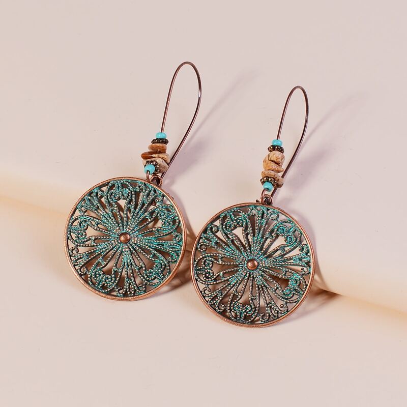

Hollow Out Round Drop Earrings, Ancient bronze