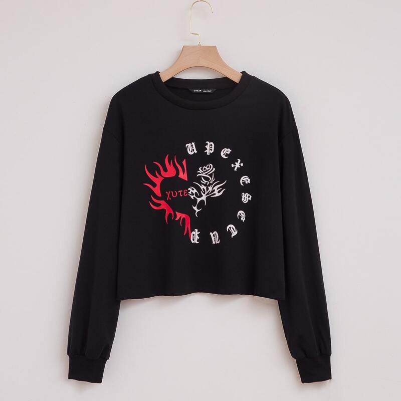 

Fire And Graphic Print Sweatshirt, Black