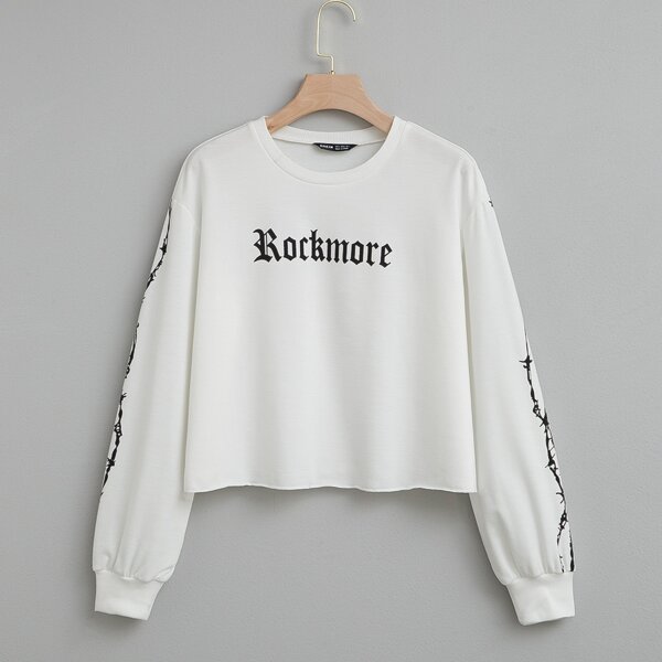 

Letter And Graphic Print Sweatshirt, White