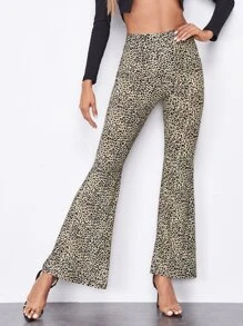 SHEIN Flare Leg Leopard Trousers - Multicolor - View 5