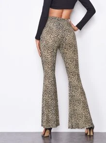 SHEIN Flare Leg Leopard Trousers - Multicolor - View 2