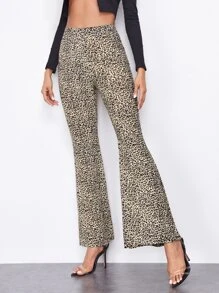 SHEIN Flare Leg Leopard Trousers - Multicolor - View 4