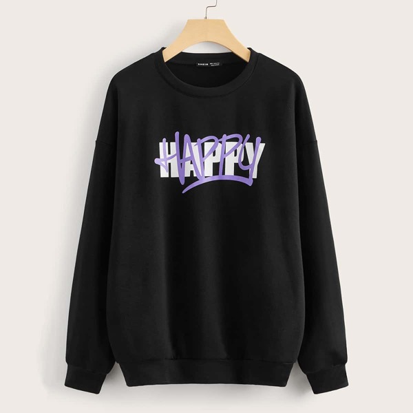 

Letter Graphic Drop Shoulder Sweatshirt, Black