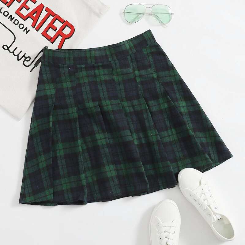 

Pleated Tartan Mini Skirt, Multicolor