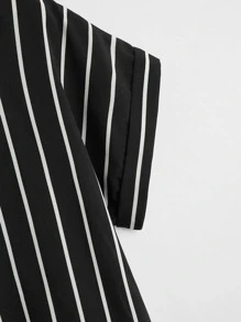 SHEIN LUNE Plus Rolled Sleeve Striped Top - Black - View 5