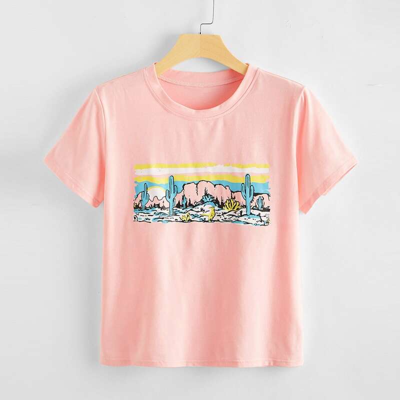 

Cactus Print Tee, Baby pink