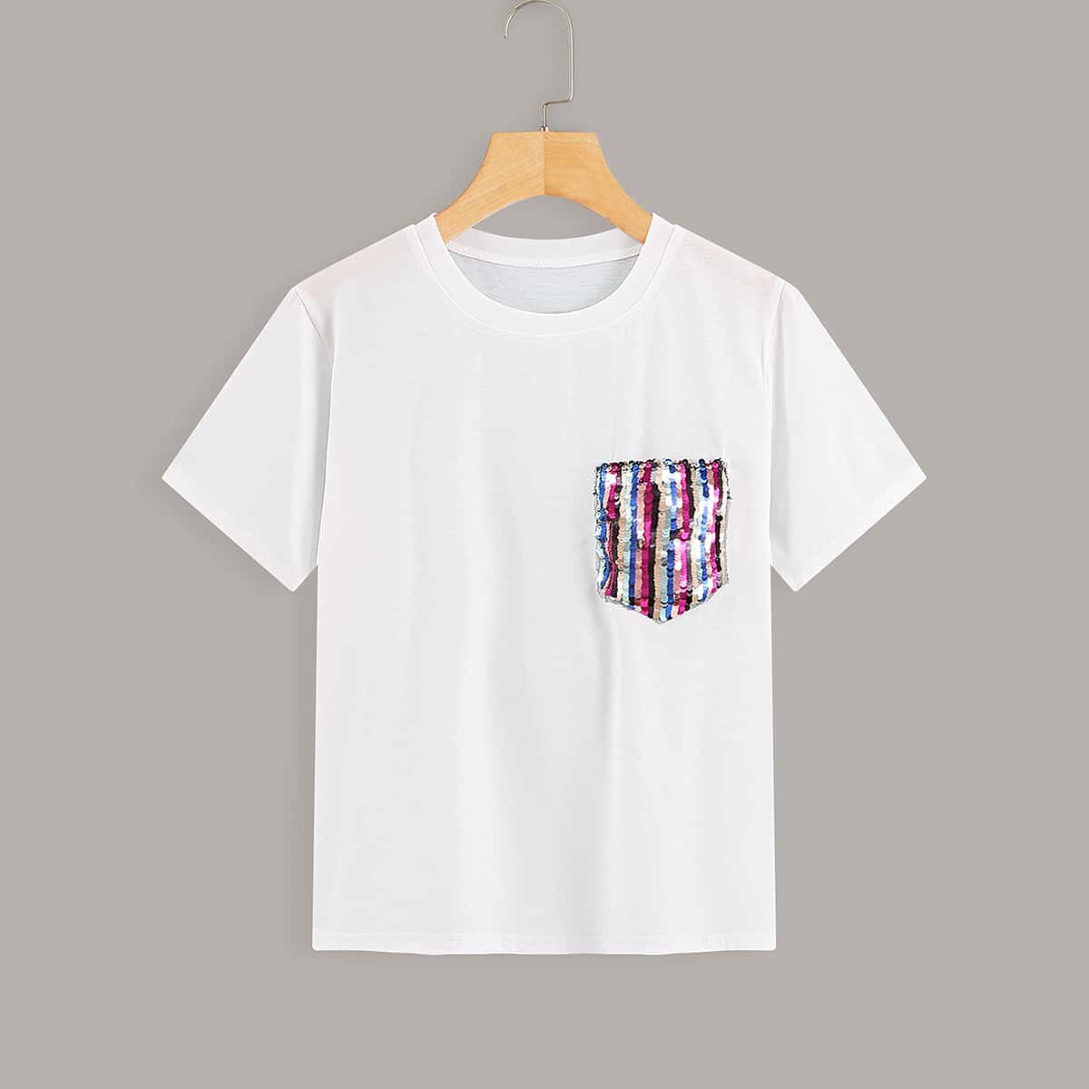 

Contrast Sequin Pocket Tee, White