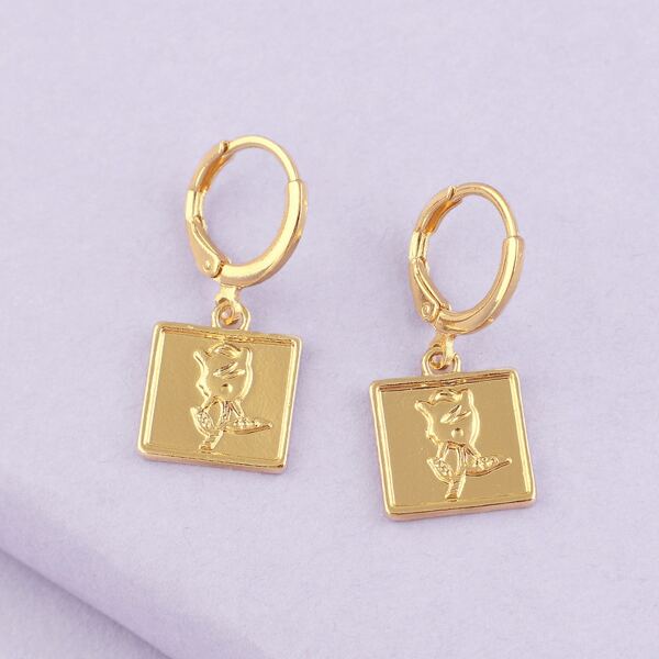 

1pair Rose Detail Square Charm Mini Hoop Earrings, Gold