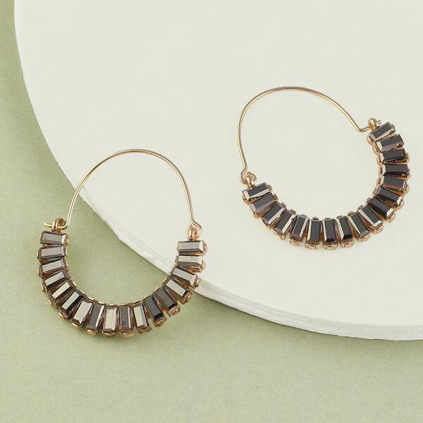

1pair Hematite Beaded Oval Earrings, Black