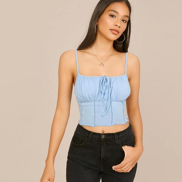 

Seam Front Ruched Bust Cami Top, Baby blue