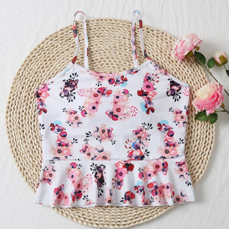 

Floral Ruffle Hem Tankini Top, Multicolor
